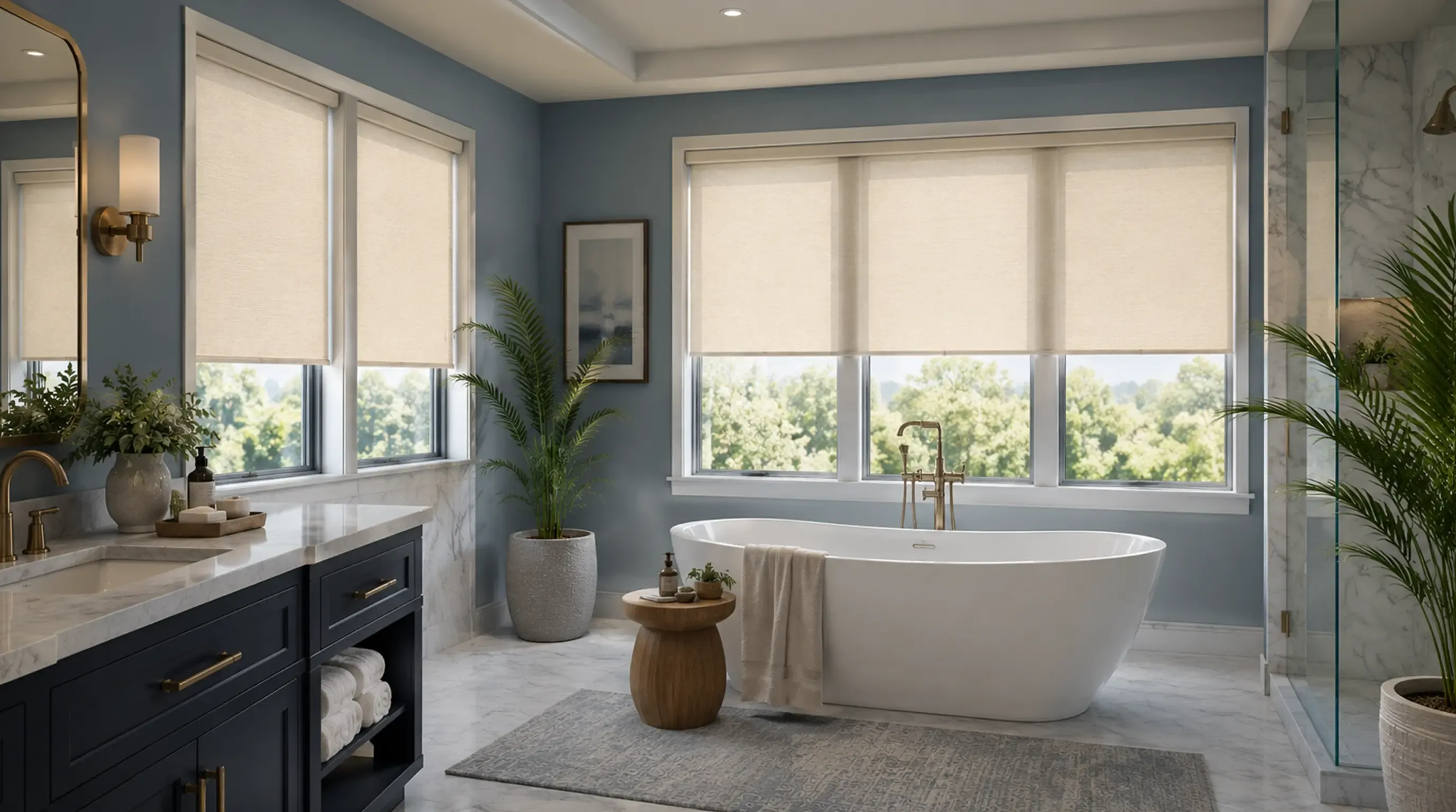 Bathroom window treatment installation