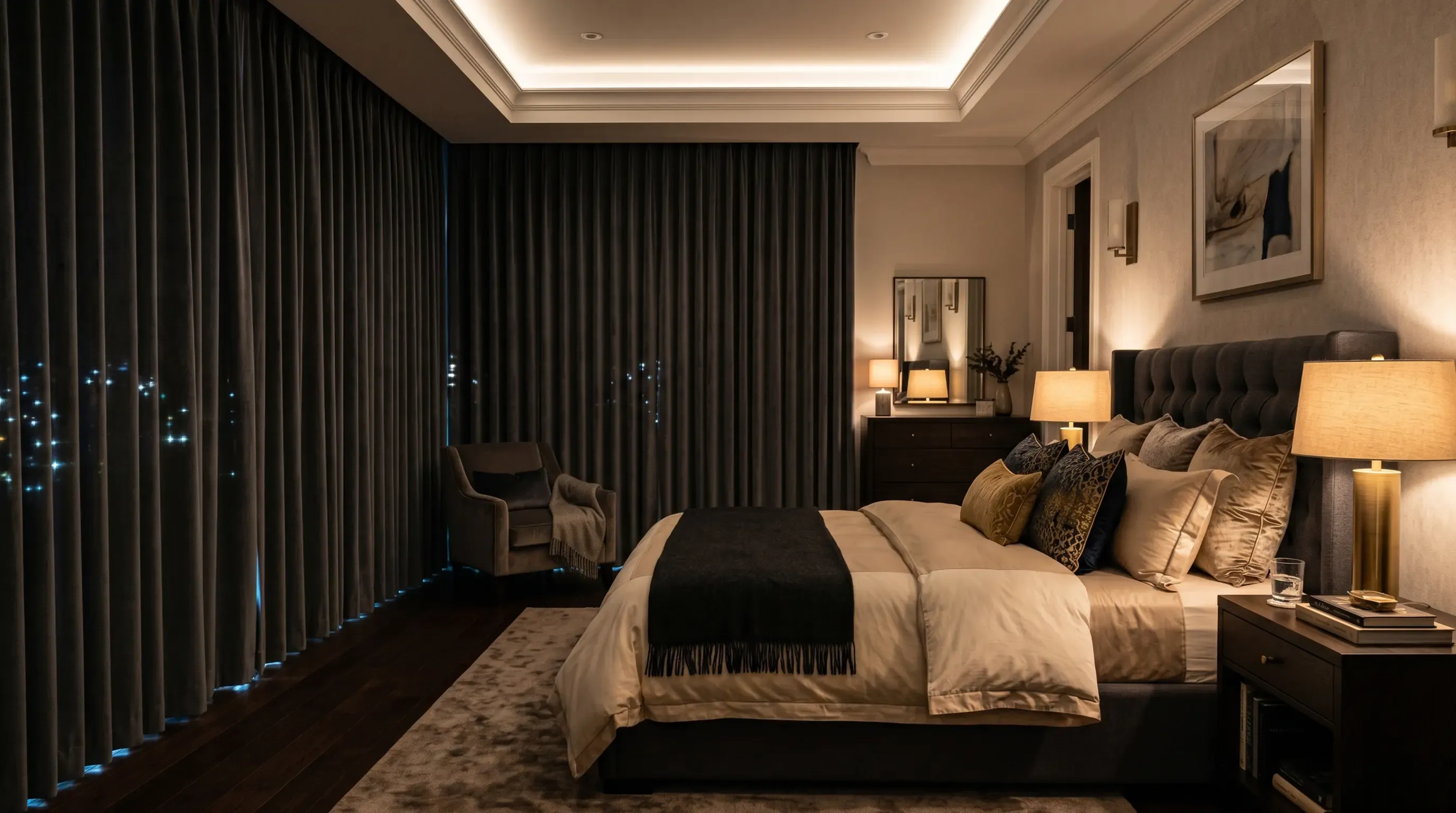 Bedroom window treatment installation