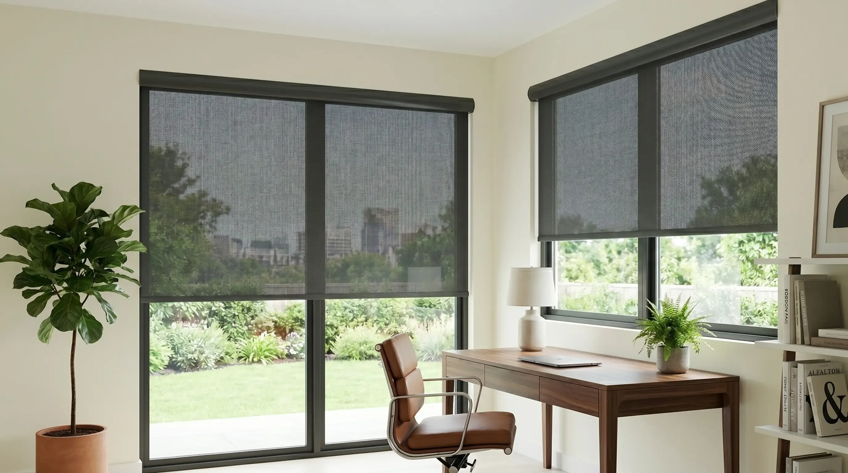 Office window treatment installation