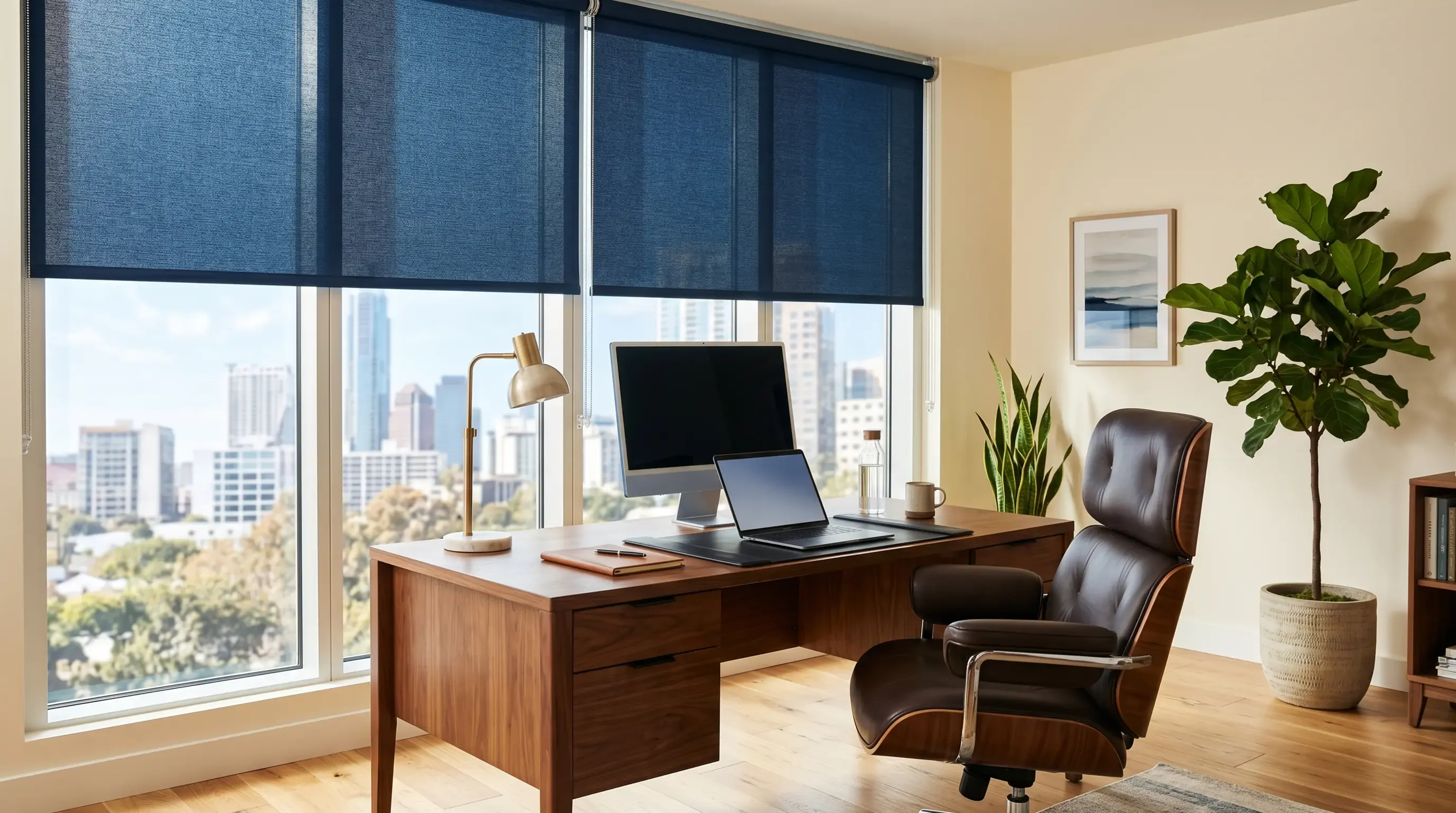Office window treatment installation